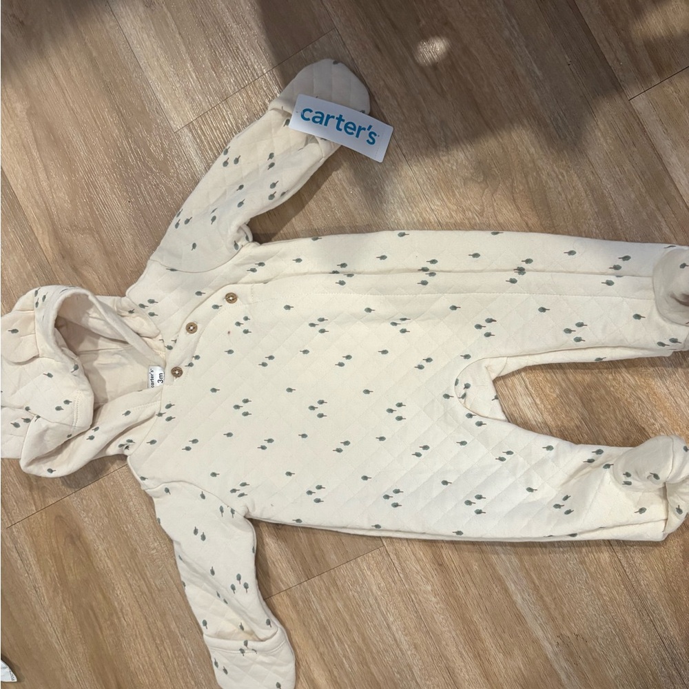 Carter's Cream and Green Patterned Footie